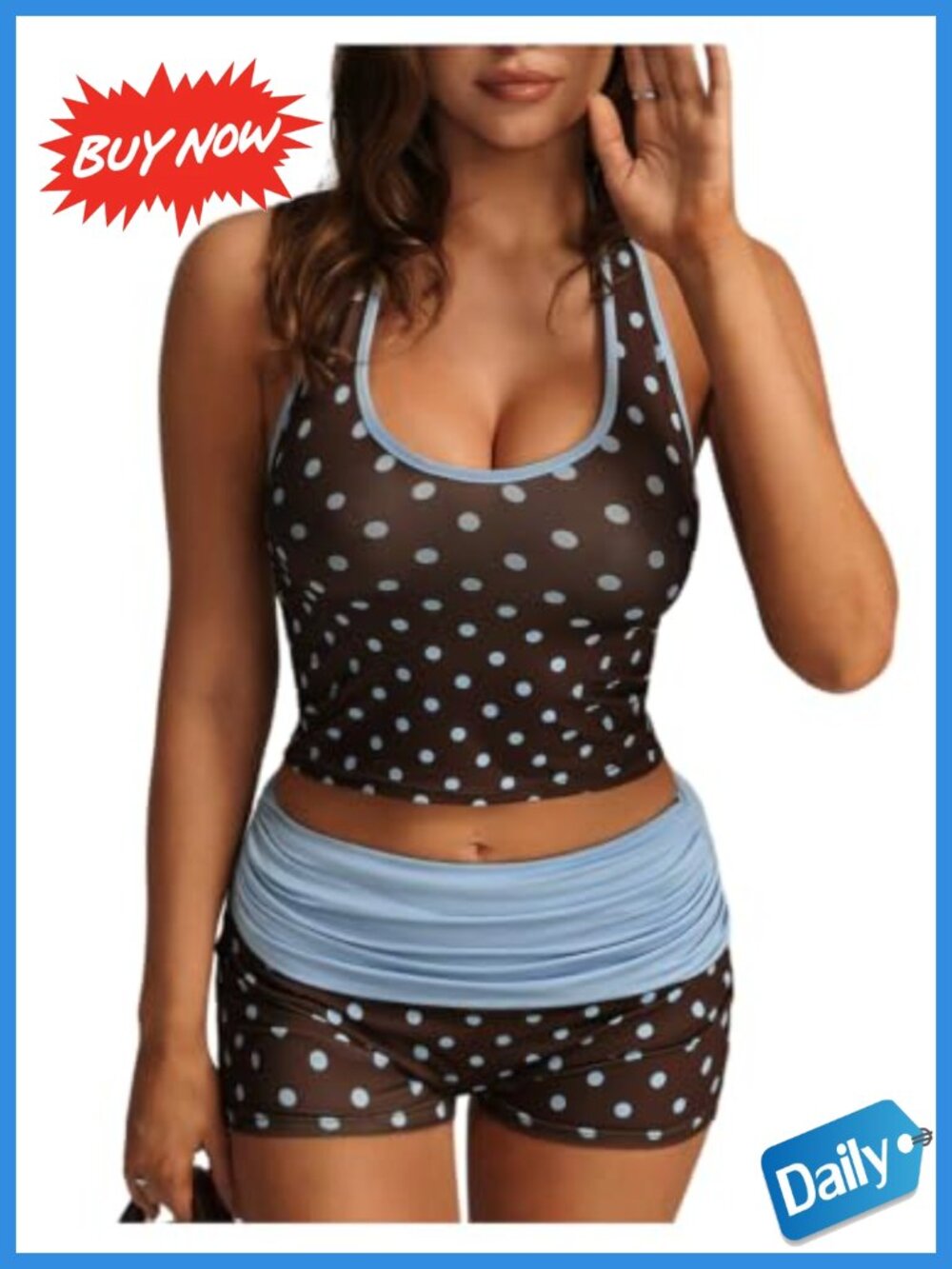 Verdusa 2 Piece Polka Dot Workout Set Sleeveless Crop Top Mini Shorts Yoga Gym
